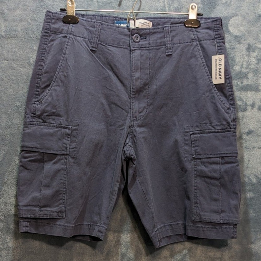 Old Navy Mens Lived-In Straight Cargo Shorts Size 32 Navy Blue Cotton Twill NWT